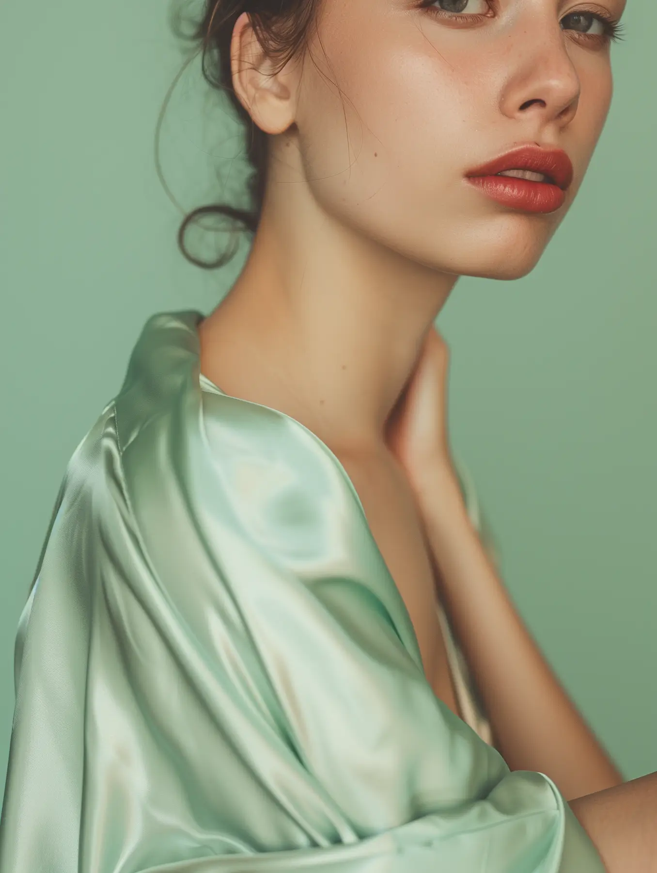 Woman in sage satin robe — Nova Luxury Healing Lab